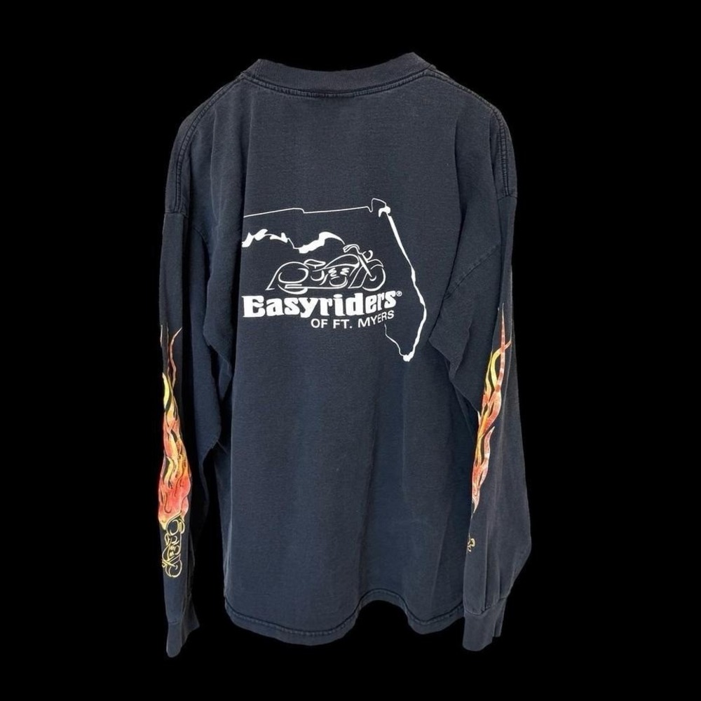 Easyriders Vintage 80's Flames Biker Long Sleeve Shirt Mens Size XXL Faded Black